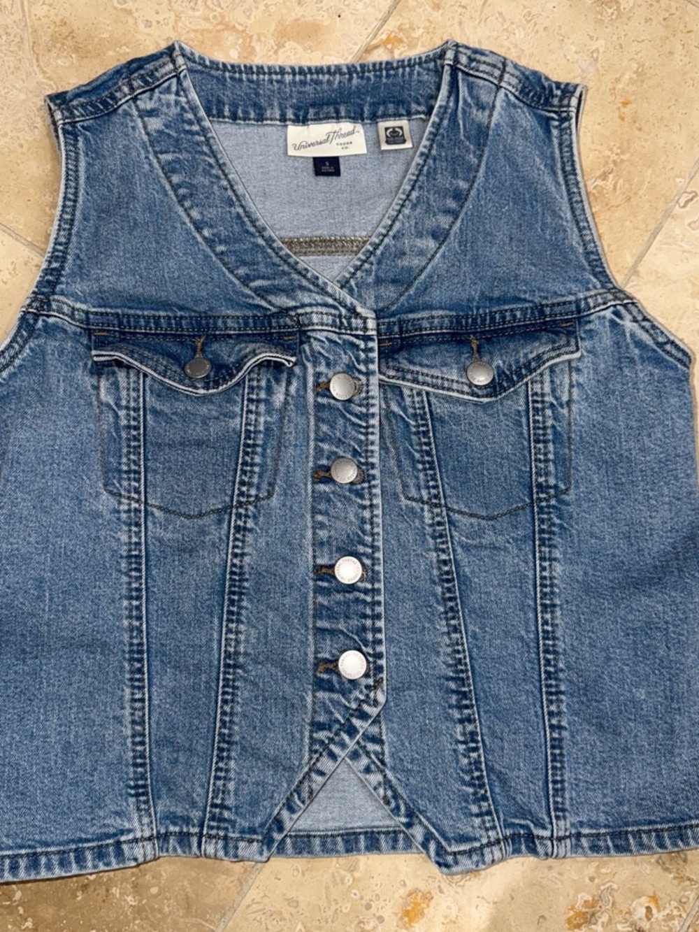 Universal Thread Blue Denim Vest with Button Front